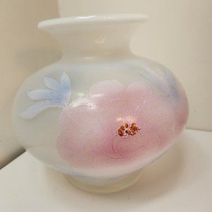 Fenton Handpainted & Signed White Floral Vase